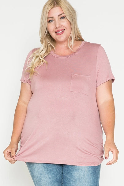 Cury Girl Round Neck Solid Basic Top - Black & Pink