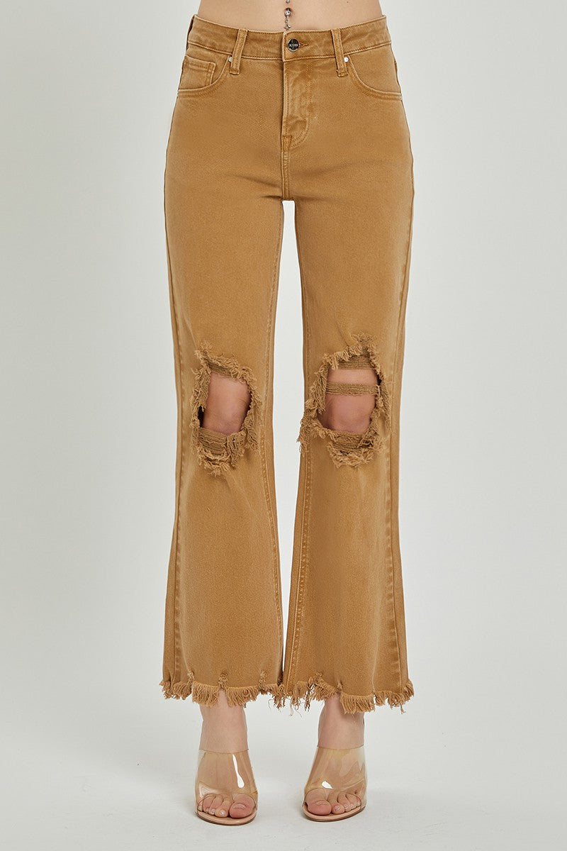 Risen High Rise Distressed Stright Pants