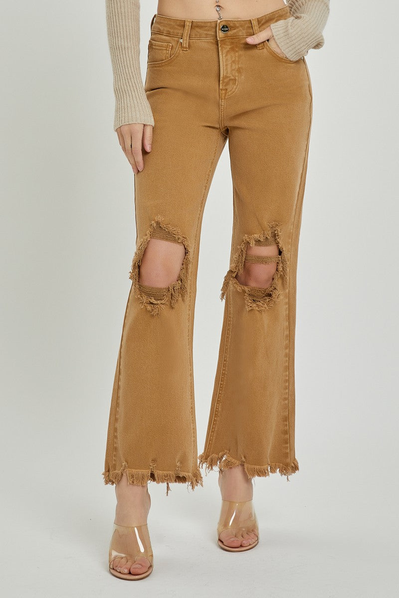 Risen High Rise Distressed Stright Pants