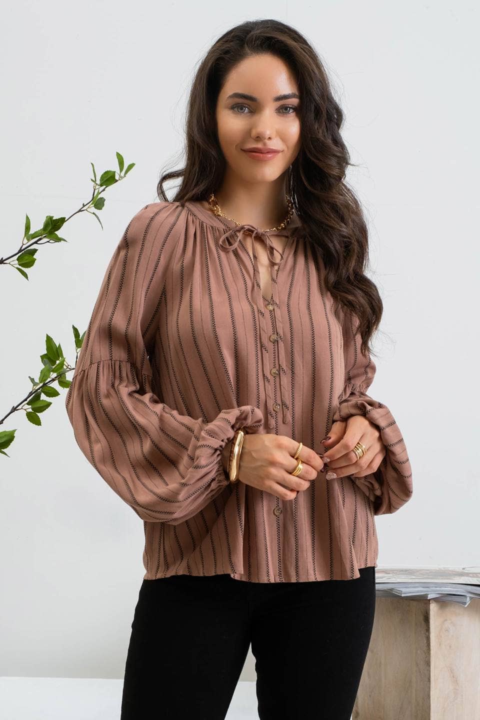 Lizy Striped Peasant Blouse