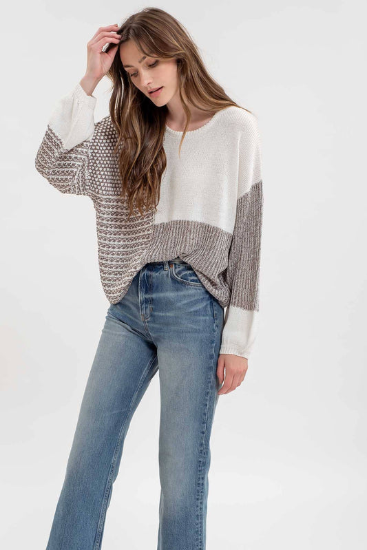 Sophia Back Tie Colorblock Knit Sweater