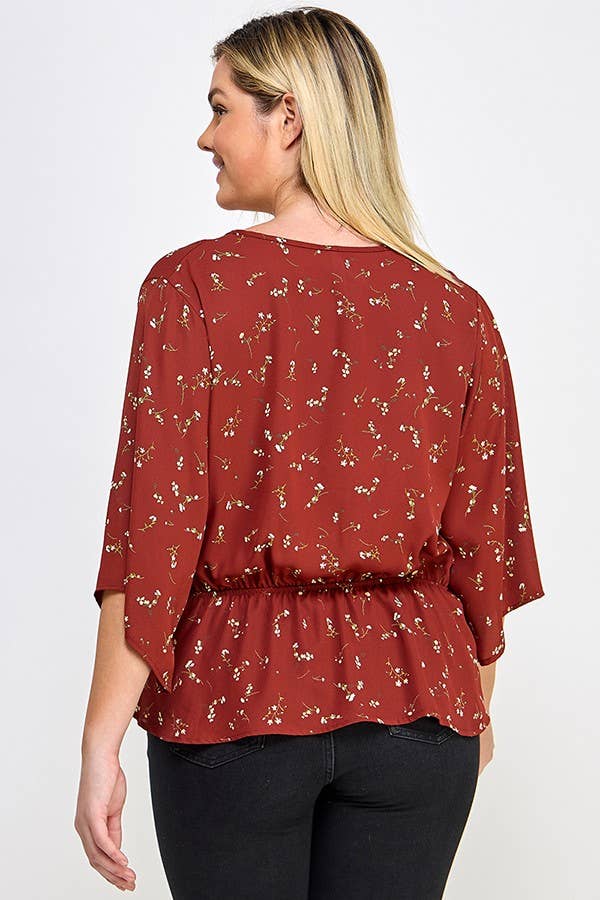 Tiff Curvy Girl Floral Print Peplum Top