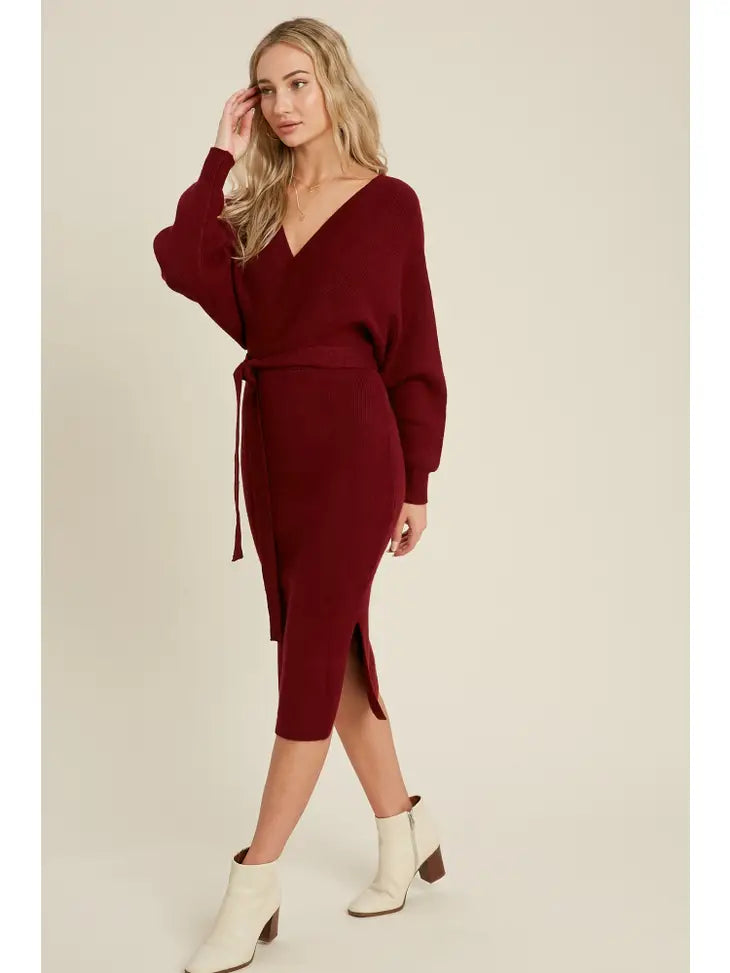 Melissa Surplice Belted Sweater Dress