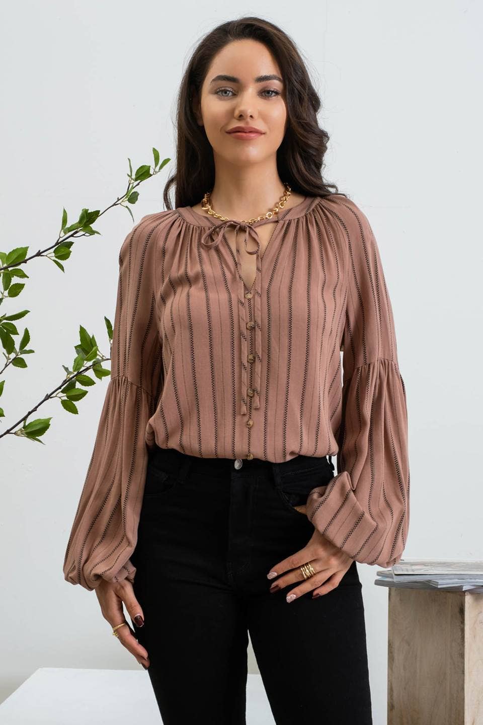 Lizy Striped Peasant Blouse