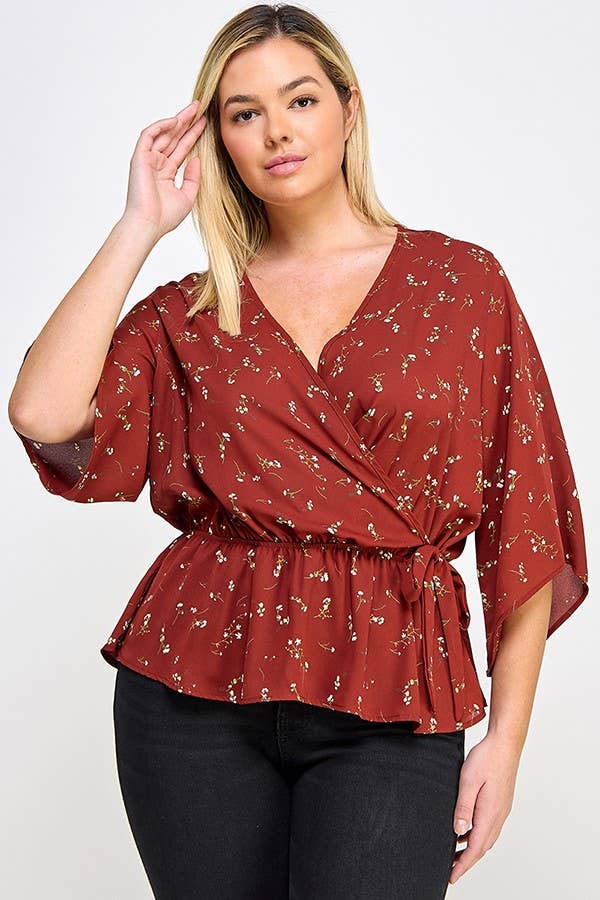 Tiff Curvy Girl Floral Print Peplum Top