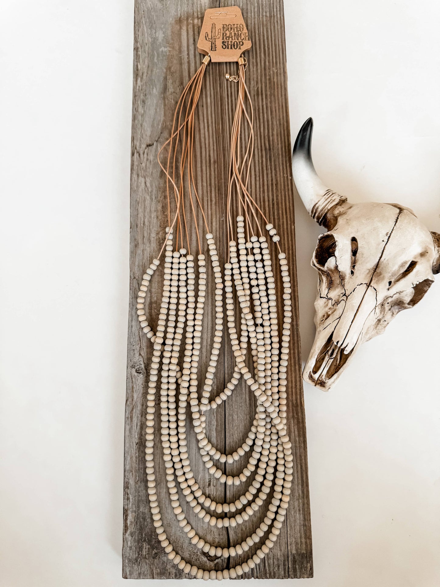 Multi Strand Wood Bead Boho Necklace