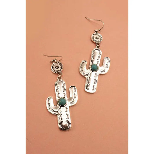 Silver Cactus Stone Earrings