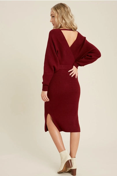 Melissa Surplice Belted Sweater Dress