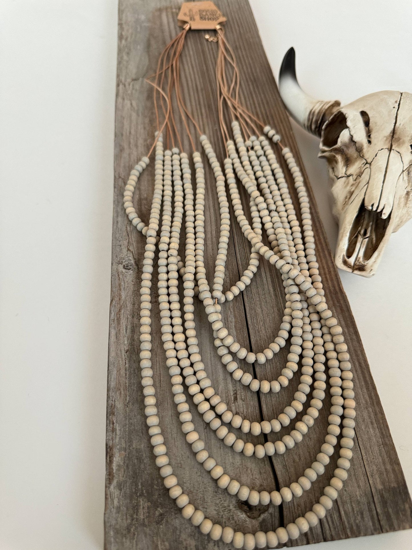 Multi Strand Wood Bead Boho Necklace