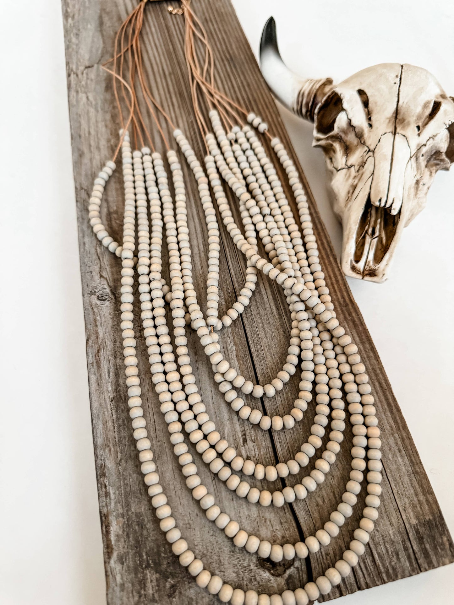 Multi Strand Wood Bead Boho Necklace