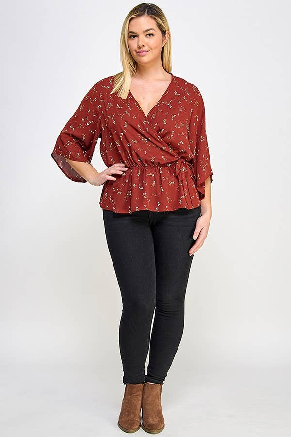 Tiff Curvy Girl Floral Print Peplum Top