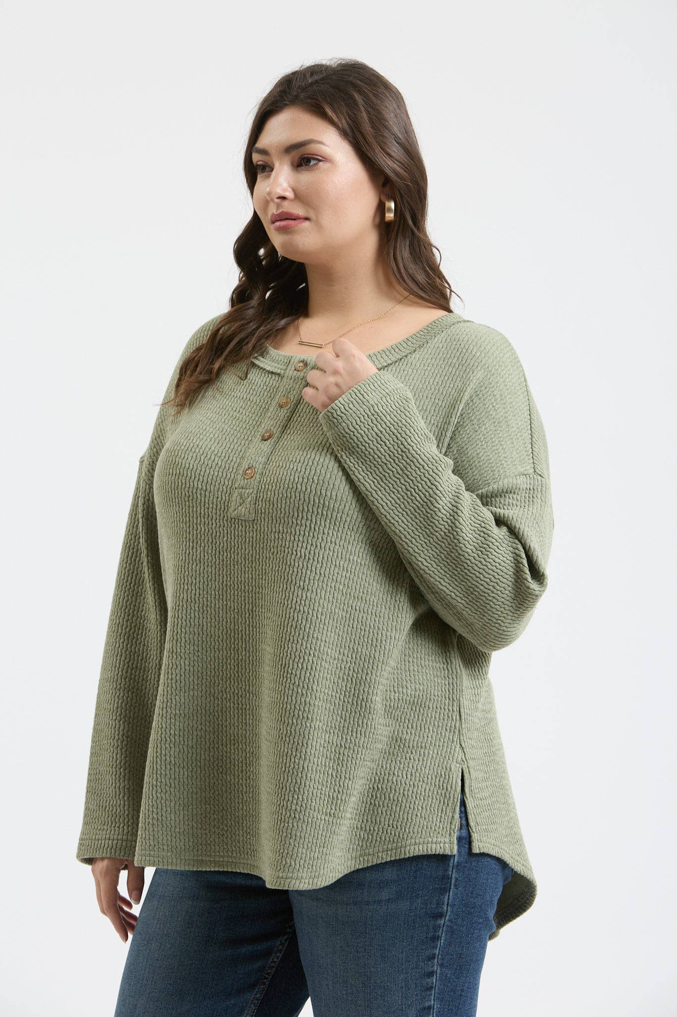 Shenna Curvy Girl Waffle Knit Long Sleeve