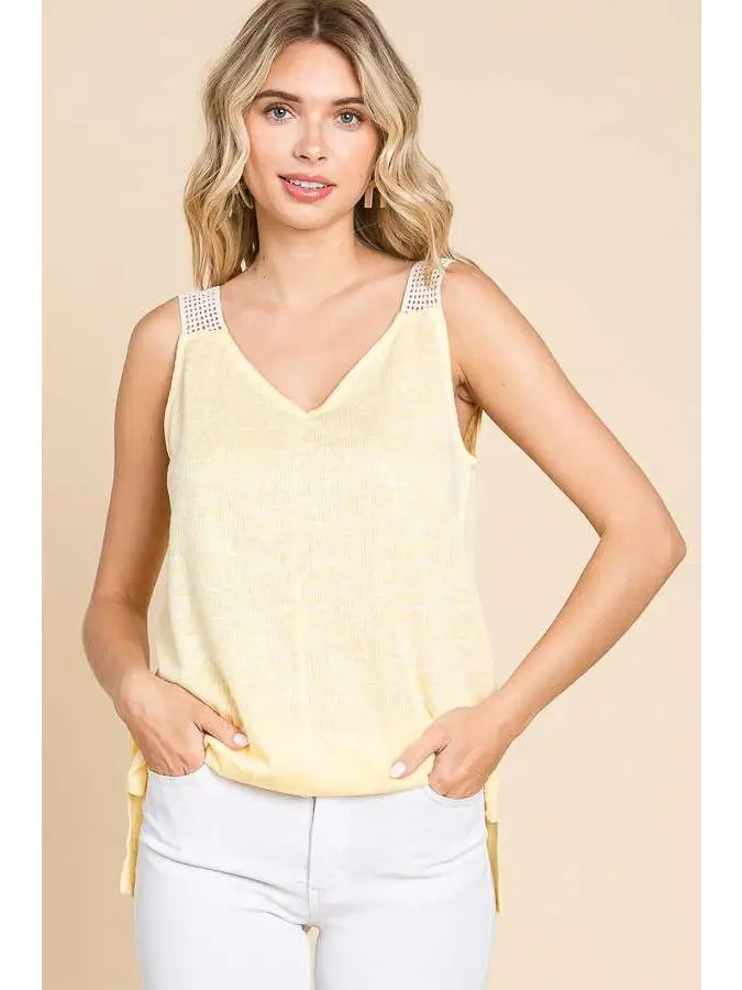 Buffy V Neck Crochet Lace Strap Tank Top