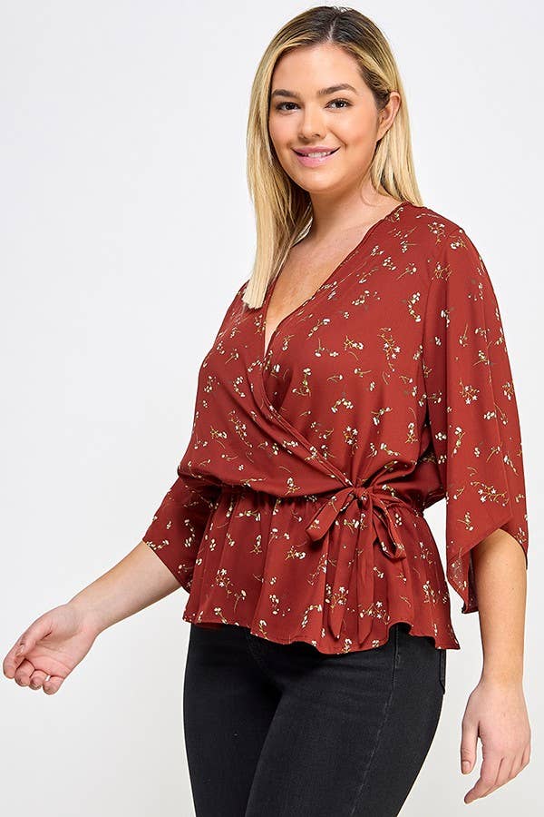 Tiff Curvy Girl Floral Print Peplum Top