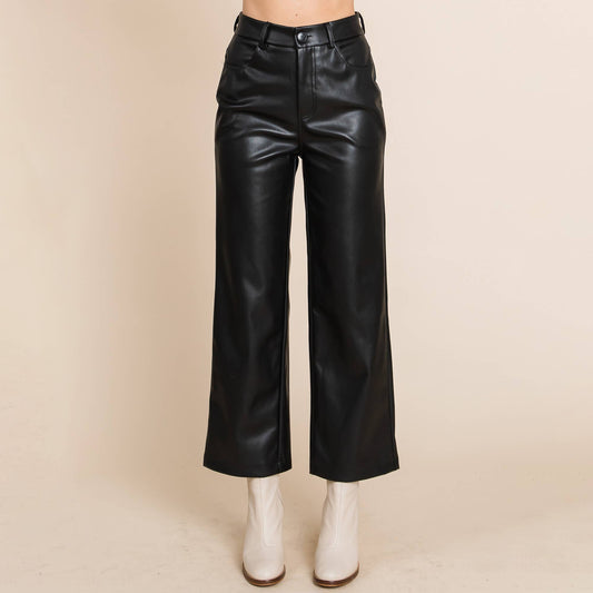 Amber Wide Leg Fleece Faux Leather Pants